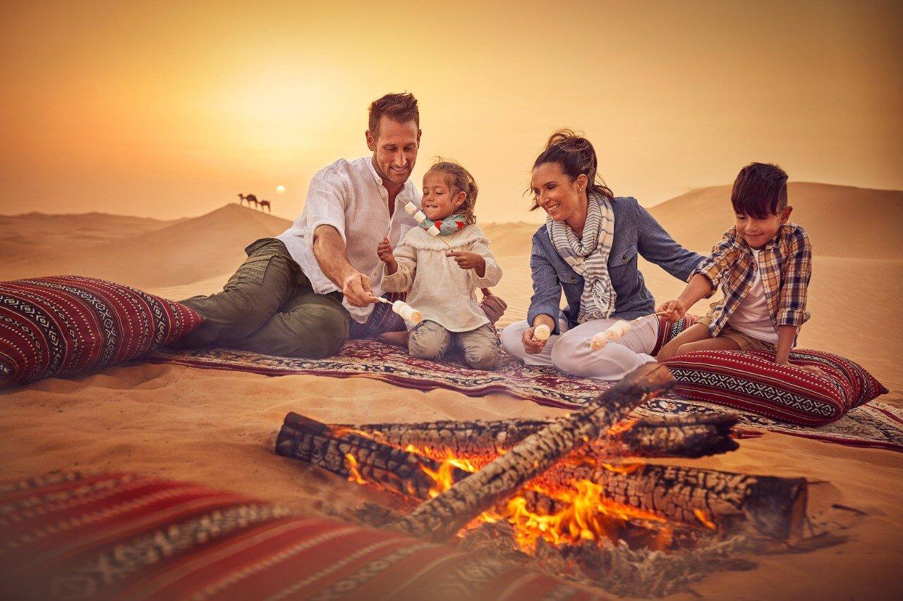 family camping in desert